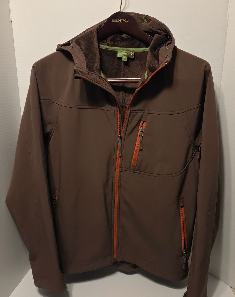 Earth Tec zip-front brown soft-shell Jacket Minky lining DWR water-repellent M